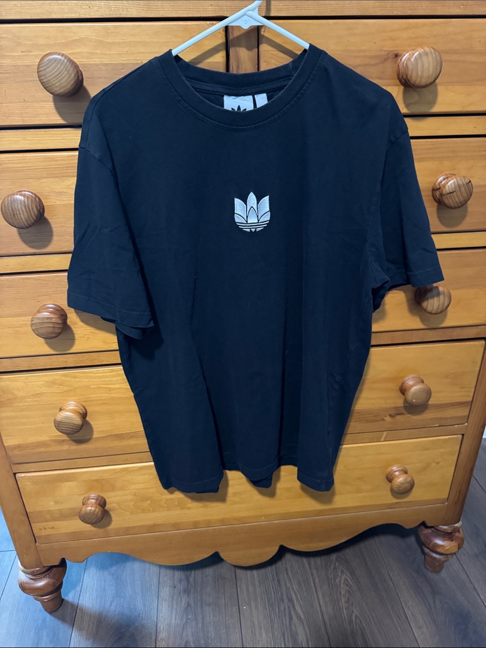 adidas Black Short Sleeve Tee with White Trefoil Logo